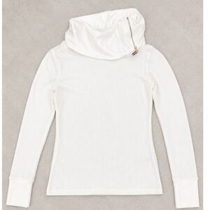 Tommy Hilfiger Womens White Waffle Knit Asymmetrical Zip Funnel Neck Top Size M